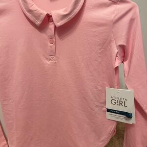 NWT Athleta Girl pink “school day long sleeve polo” size 6